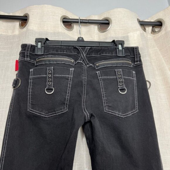 Y2K Vintage Tripp NYC Skinny Leg Pants Black Stretch D Rings Zippers Size 11/30 - Picture 7 of 13
